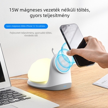 Mágneses vezeték nélküli töltőállvány snail-lámpával - QC 3.0, 9V/3A, 15W, állványos töltő