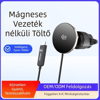 Autóba illeszkedő mágneses vezeték nélküli töltő Qi2.2, 25W, alumíniumötvözet ház, USB interfész
