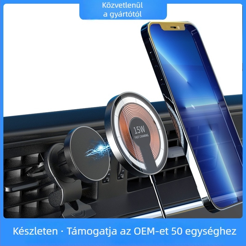 YP Lekapcsolható autós vezeték nélküli töltő MagSafe-támogatással – 2 az 1-ben, átlátszó mágneses telefon- és navigációs tartó, 15W QC2.0, 2A, modell T09
