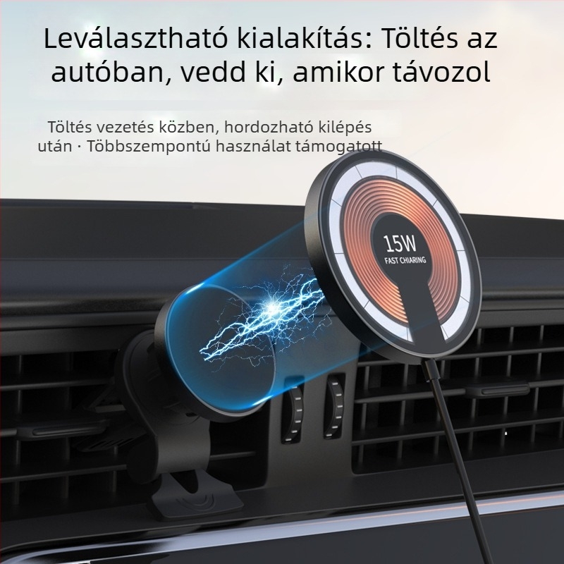 YP Lekapcsolható autós vezeték nélküli töltő MagSafe-támogatással – 2 az 1-ben, átlátszó mágneses telefon- és navigációs tartó, 15W QC2.0, 2A, modell T09