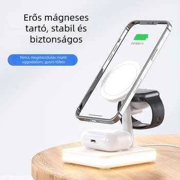 3 az 1-ben Apple MagSafe vezeték nélküli töltő Apple Watch és AirPods számára (QC2.0, max 25W, 9V2A, mágneses töltés)