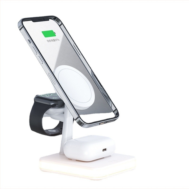 3 az 1-ben Apple MagSafe vezeték nélküli töltő Apple Watch és AirPods számára (QC2.0, max 25W, 9V2A, mágneses töltés)