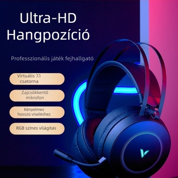 Rapoo VH160 USB-s kábeles gaming fejhallgató mikrofonnal PC-hez, 20 mm meghajtókkal, 2,2 m kábellel, bőrfülpárnák