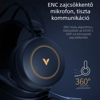 Rapoo VH160 USB-s kábeles gaming fejhallgató mikrofonnal PC-hez, 20 mm meghajtókkal, 2,2 m kábellel, bőrfülpárnák