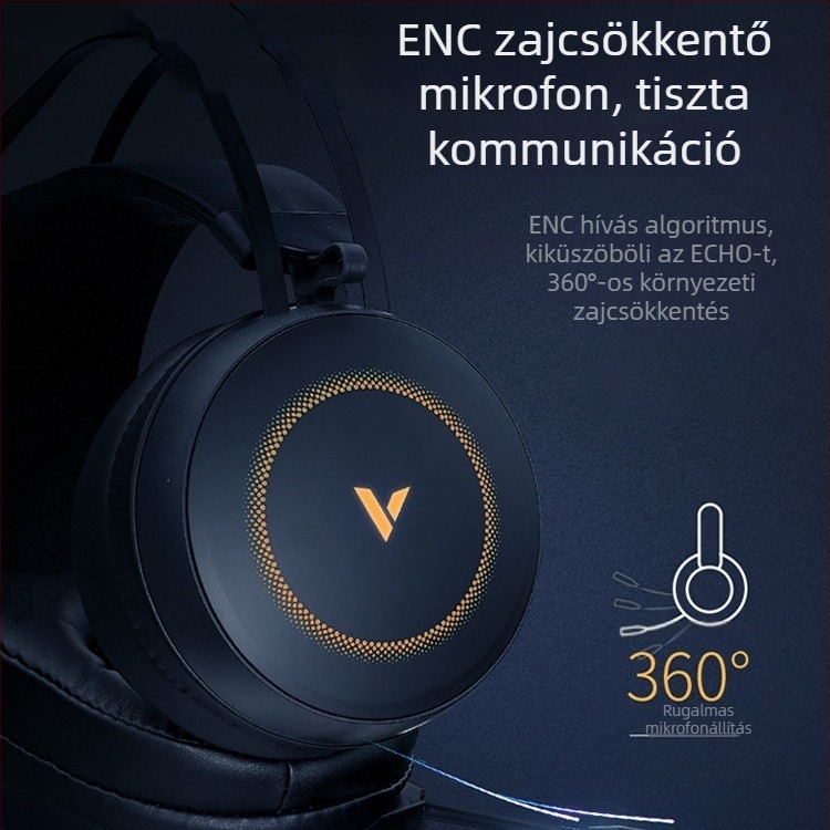 Rapoo VH160 USB-s kábeles gaming fejhallgató mikrofonnal PC-hez, 20 mm meghajtókkal, 2,2 m kábellel, bőrfülpárnák