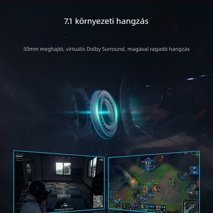 Rapoo VH160 USB-s kábeles gaming fejhallgató mikrofonnal PC-hez, 20 mm meghajtókkal, 2,2 m kábellel, bőrfülpárnák