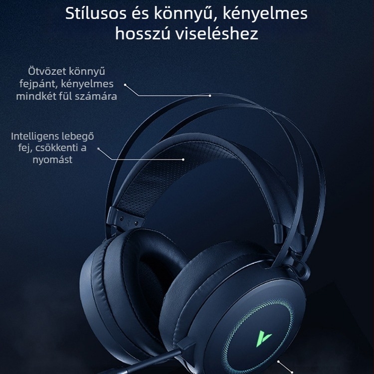 Rapoo VH160 USB-s kábeles gaming fejhallgató mikrofonnal PC-hez, 20 mm meghajtókkal, 2,2 m kábellel, bőrfülpárnák