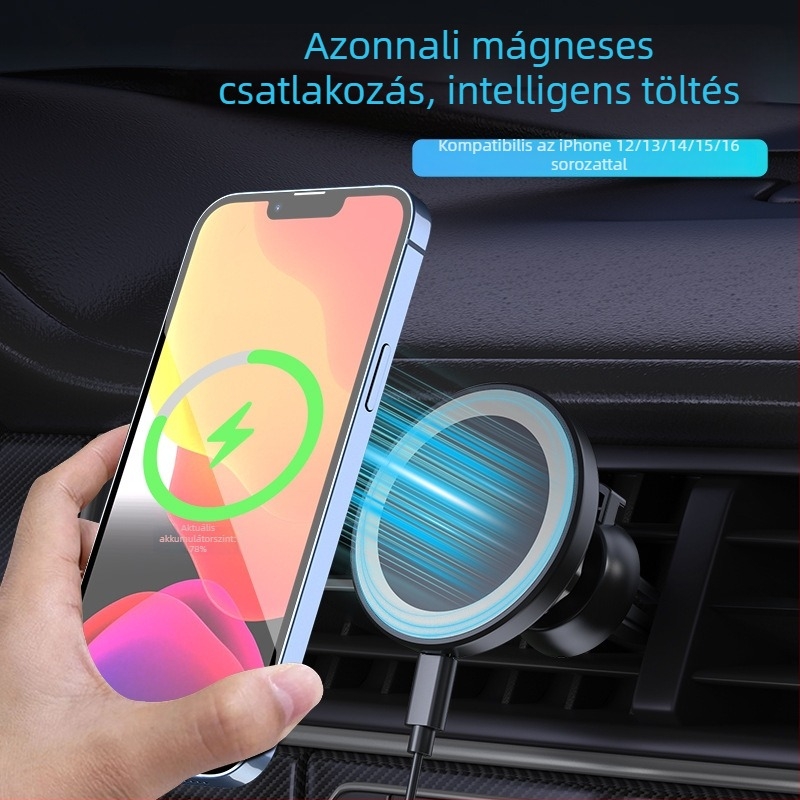 C31 autós vezeték nélküli töltő intelligens gyors töltéssel – QC3.0, mágneses töltés, 15W kimenet, 1.2A