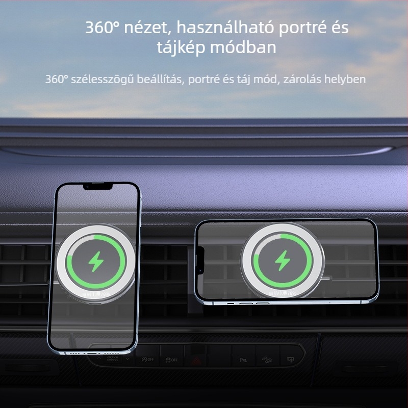C31 autós vezeték nélküli töltő intelligens gyors töltéssel – QC3.0, mágneses töltés, 15W kimenet, 1.2A