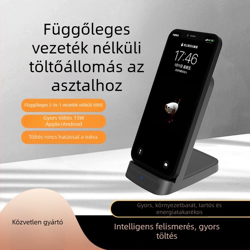 Személyre szabott asztali függőleges 15W vezeték nélküli töltő, kettős tekercs, asztali tartó, kettő az egyben, modell M10