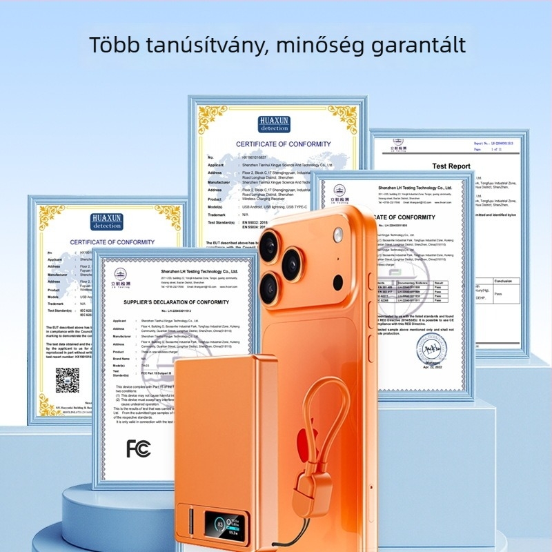 Mágneses Vezeték nélküli Ultra vékony Power Bank, 10 000 mAh, Beépített Kábel, 22.5W PD3.0