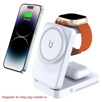 Mágneses három az egyben vezeték nélküli töltő, összecsukható függőleges állvány, PD 15W, Apple fülhallgatók és Apple Watch számára