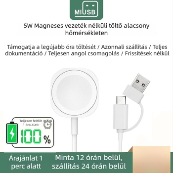 5W vezeték nélküli töltő Apple Watchhoz – mágneses töltőalap, 2-az-1-ben, PD protokoll