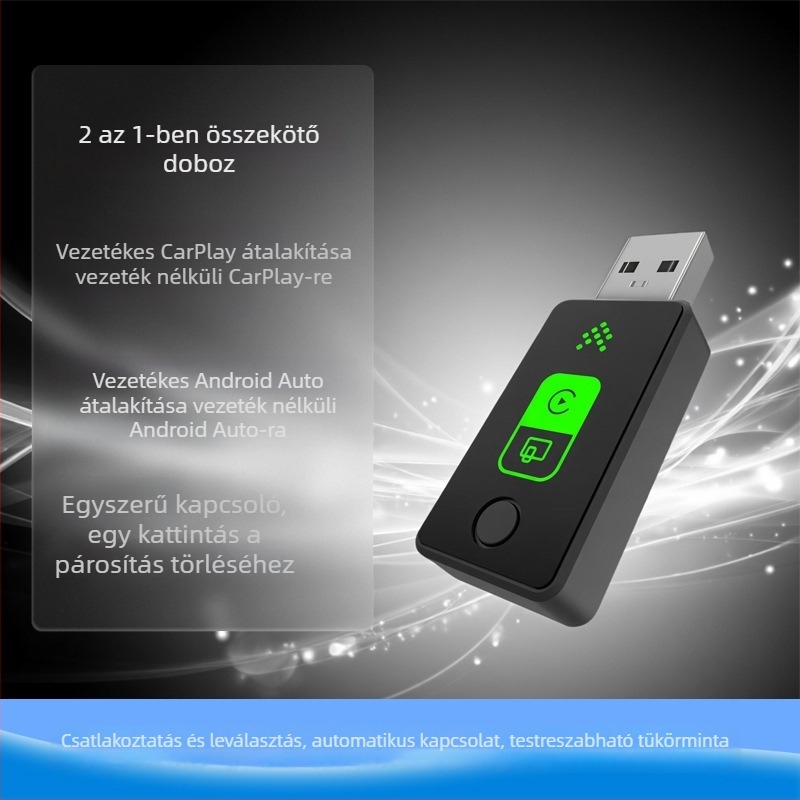 Smart deer Z-5 Vezeték nélküli CarPlay/Android Auto adapter autóhoz, USB interfész, adaptív felbontás, műanyag ház, kompatibilis olyan járművekkel, amelyek támogatják a CarPlay/Android Auto vezeték nélküli verzióját