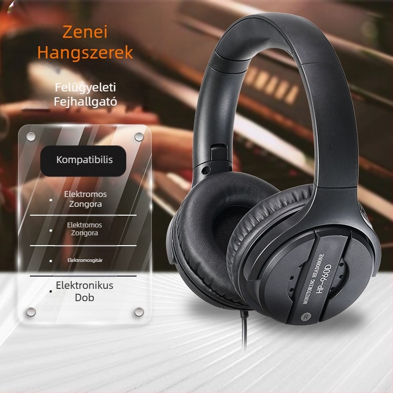 HP-960D Vezetékes fejhallgató hangszer-monitorozáshoz, 50 mm meghajtók, 3,5 mm csatlakozó, 2,7 m kábel, 20 Hz–20 kHz, mikrofon