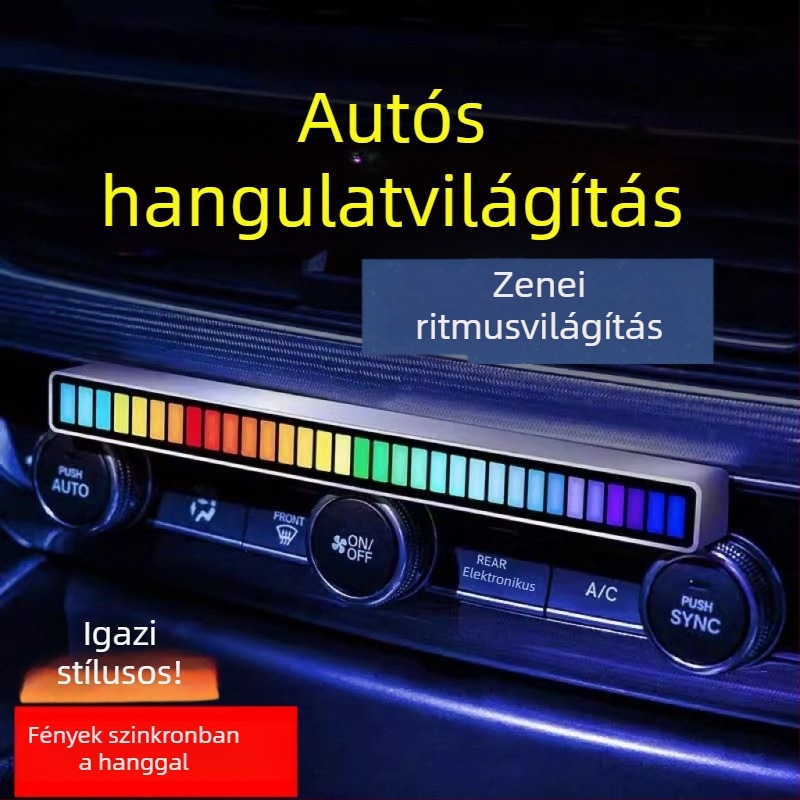 LED autó környezeti lámpa alkalmazáson keresztüli vezérléssel, hangérzékelő, ritmikus világítás, ≤36V, 1–3 m² lefedettség