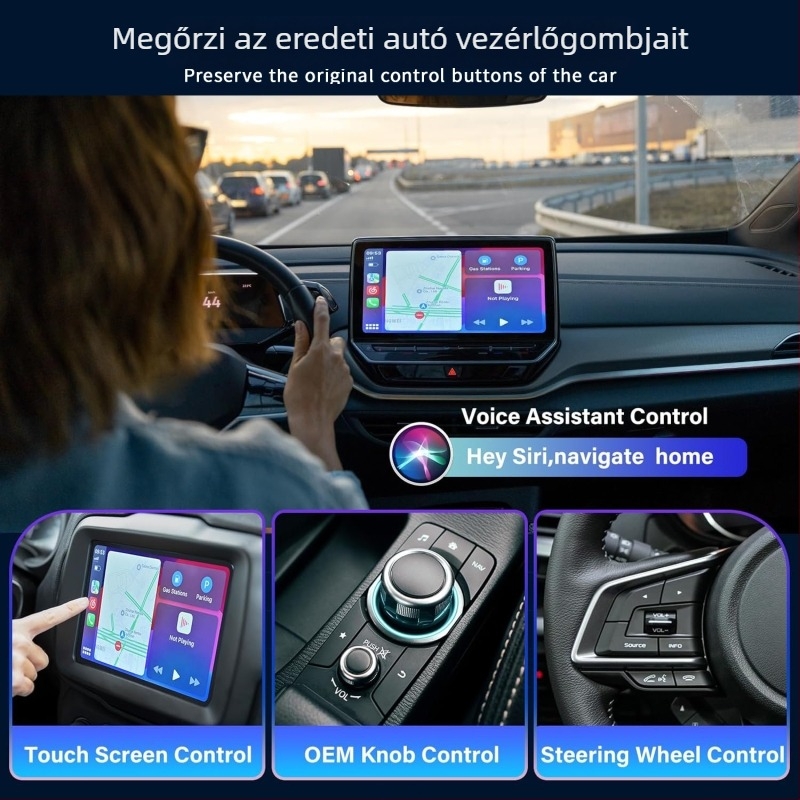 Tyc13-2 CarPlay doboz autóhoz, kétmagos processzor, USB-C interfész, kompatibil iOS/Android Auto, súly 44 g