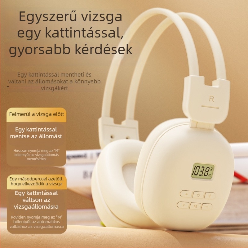 Egyetemi CET-4/CET-6 fejhallgató, FM-vevő 50–108 MHz, 40 mm meghajtók, 3,5 mm-es dugaszoló, fejpánt