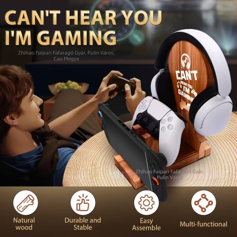 Masszív fa fejhallgató állvány asztali tárolóval | Modell 1211