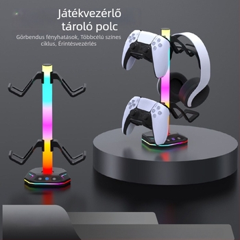 RGB világítású 4 az 1-ben kijelzőtartó PS4/PS5/Xbox/Switch kontrollerekhez és fejhallgatóhoz; ABS anyag; levehető USB töltőport.