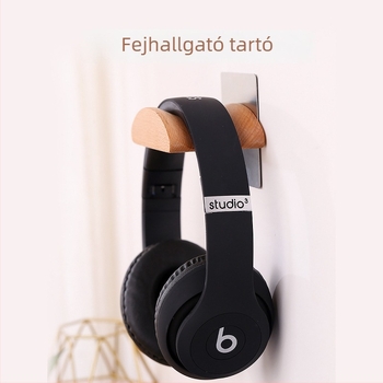 Fejhallgató falra szerelhető tartó – Beech Wood & Stainless Steel, modell BJ-011, Dripping Flood márka, falra függő ragasztó horog, fejhallgatóhoz, OEM