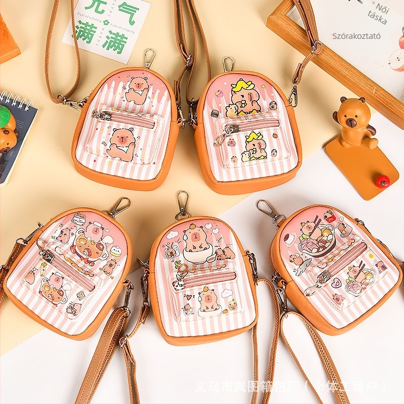 Kapibala Mini keresztpántos táska – Anime mintás, Gyerekes stílus, PU anyag, Poliészter bélés, Könnyű