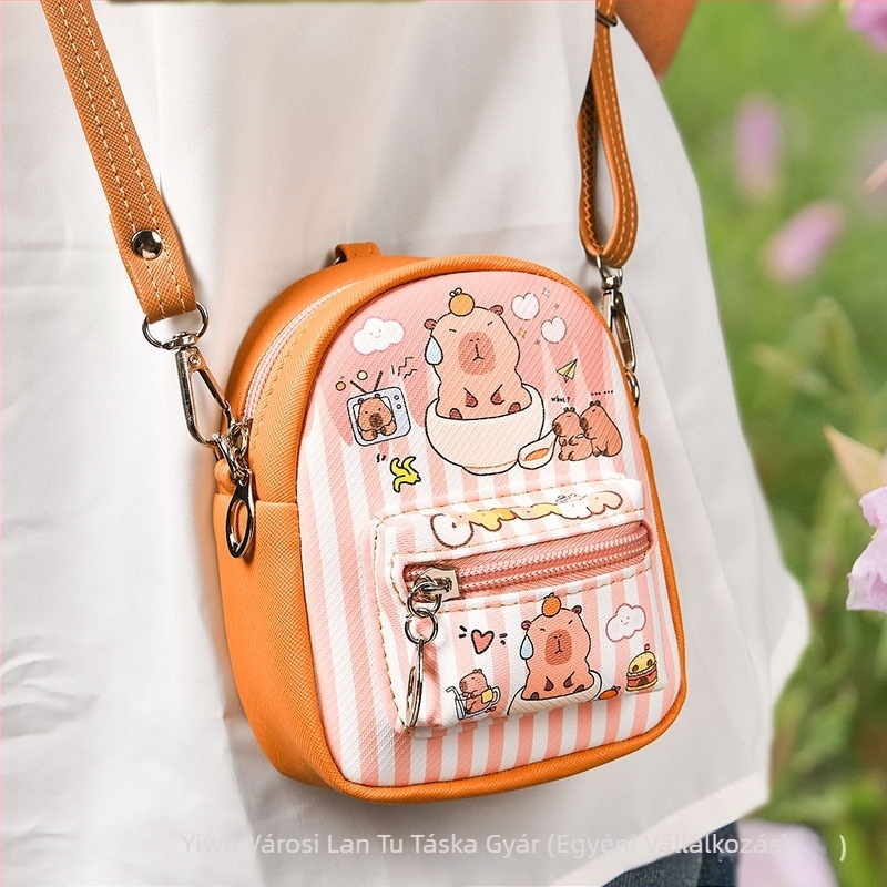 Kapibala Mini keresztpántos táska – Anime mintás, Gyerekes stílus, PU anyag, Poliészter bélés, Könnyű