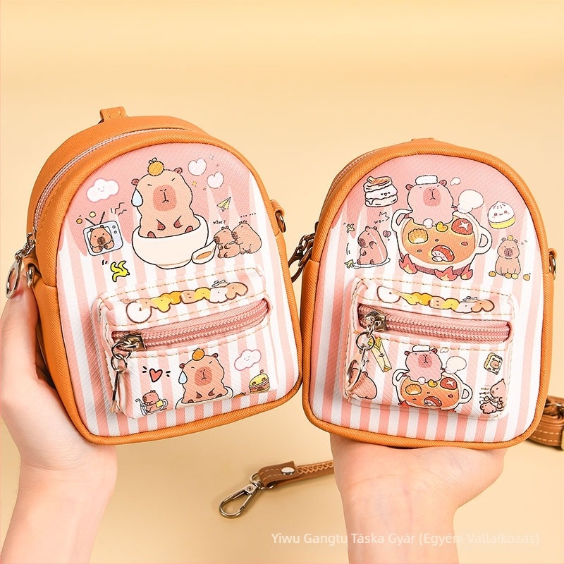 Kapibala Mini keresztpántos táska – Anime mintás, Gyerekes stílus, PU anyag, Poliészter bélés, Könnyű