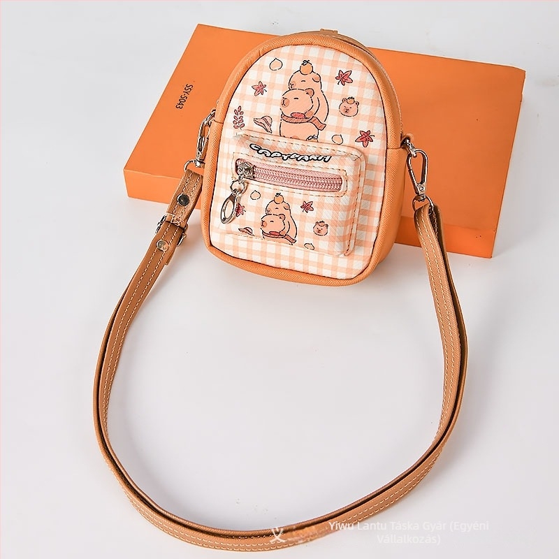 Kapibala Mini keresztpántos táska – Anime mintás, Gyerekes stílus, PU anyag, Poliészter bélés, Könnyű