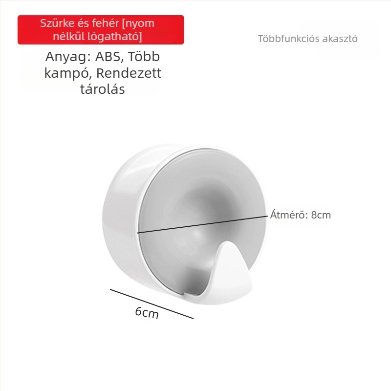Lyuk nélküli, ajtóba szerelhető ragasztóval rögzített akasztó, dupla kampó, ABS anyag, maximum teher 3 kg, ideális táskákhoz, fejhallgatóhoz és hajkiegészítőkhöz