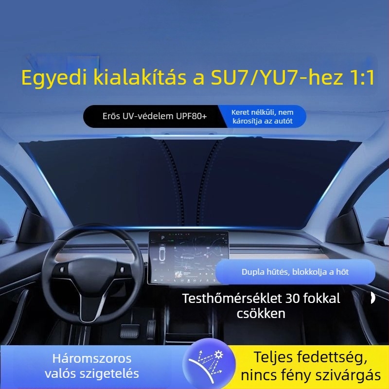 Xiaomi SU7 autó belső napellenző – első hőszigetelő panel, alumíniumfólia, testreszabható, logó nyomtatása lehetséges