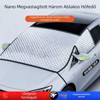 Első szélvédő hóvédő, vastagított tarpaulin + kevert pamut, snap-in telepítés, univerzális, 690 g, rácsos minta