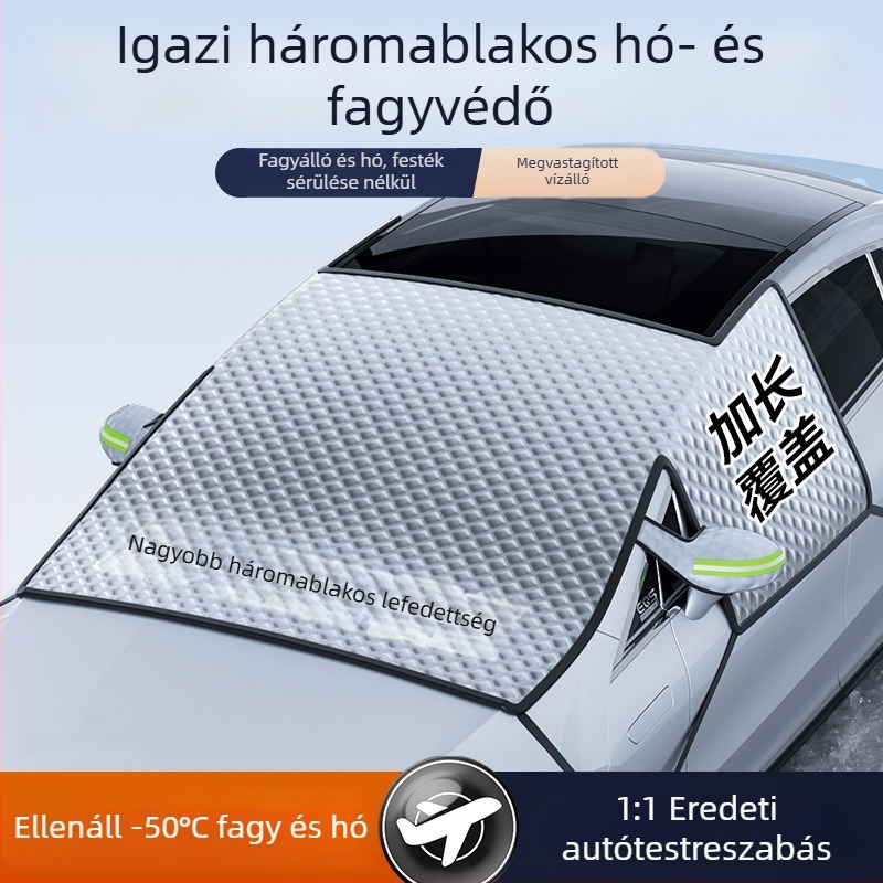 Első szélvédő hóvédő, vastagított tarpaulin + kevert pamut, snap-in telepítés, univerzális, 690 g, rácsos minta