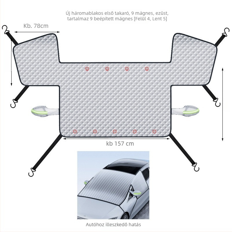 Első szélvédő hóvédő, vastagított tarpaulin + kevert pamut, snap-in telepítés, univerzális, 690 g, rácsos minta