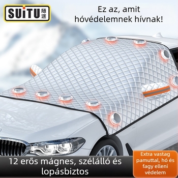 Autó első szélvédő árnyékoló - Teleszkópos, univerzális illeszkedés, aluminizált fólia + spray-olt pamut + fekete nem szövött anyag, 465 g, Vastag stílus (Anyag: aluminizált film + spray-olt pamut + fekete nemszövött anyag; Szerelés: teleszkópos; Alkalmazh