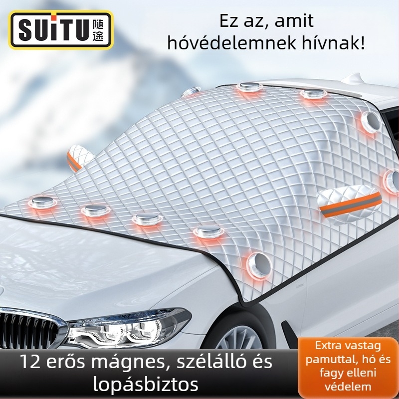 Autó első szélvédő árnyékoló - Teleszkópos, univerzális illeszkedés, aluminizált fólia + spray-olt pamut + fekete nem szövött anyag, 465 g, Vastag stílus (Anyag: aluminizált film + spray-olt pamut + fekete nemszövött anyag; Szerelés: teleszkópos; Alkalmazh
