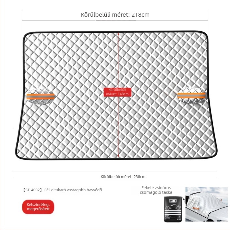 Autó első szélvédő árnyékoló - Teleszkópos, univerzális illeszkedés, aluminizált fólia + spray-olt pamut + fekete nem szövött anyag, 465 g, Vastag stílus (Anyag: aluminizált film + spray-olt pamut + fekete nemszövött anyag; Szerelés: teleszkópos; Alkalmazh