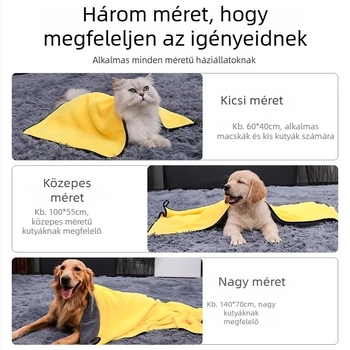 Kutyáknak nedvszívó törölköző, gyorsan száradó, kiváló nedvszívó képességgel, 80% poliészter/20% poliamid.