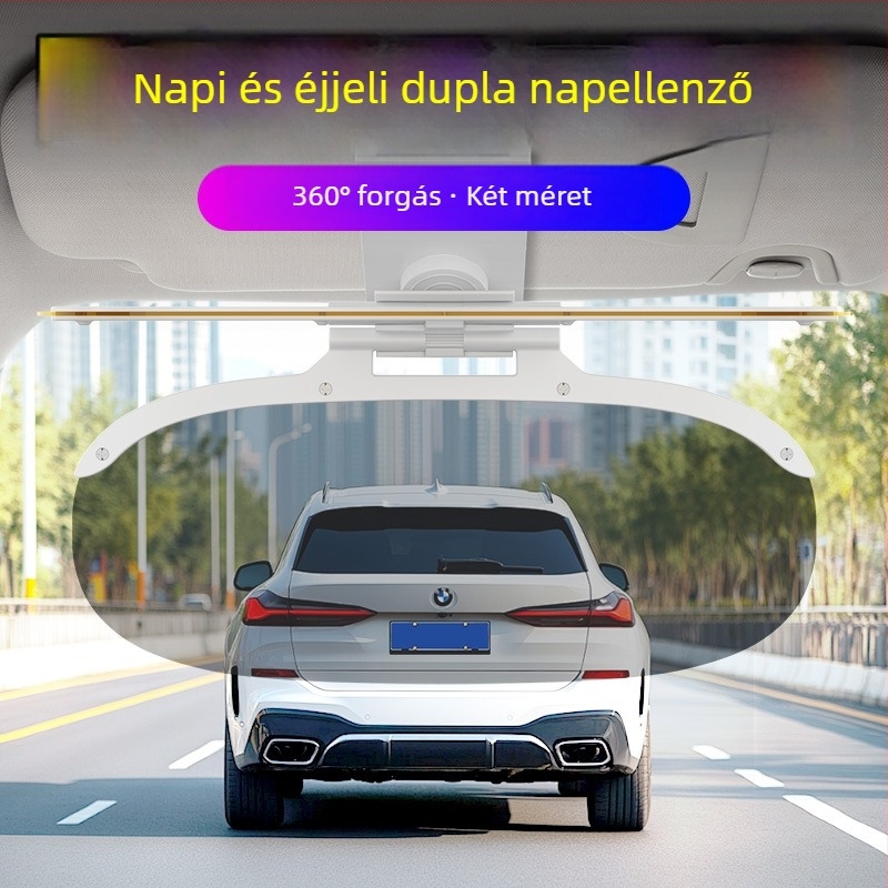 Autó napszemvédő tükör nap- és éjjel használatra, anti-glare, PVC, 386 g, pattintós szerelés, logó nyomtatás lehetséges