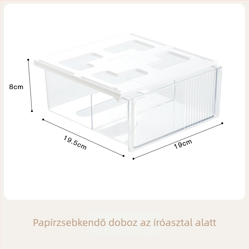 Íróasztal fiók tároló doboz rekeszekkel, rejtett zsebkendő tartó, PS műanyag, modell S015, 2L kapacitás, porálló
