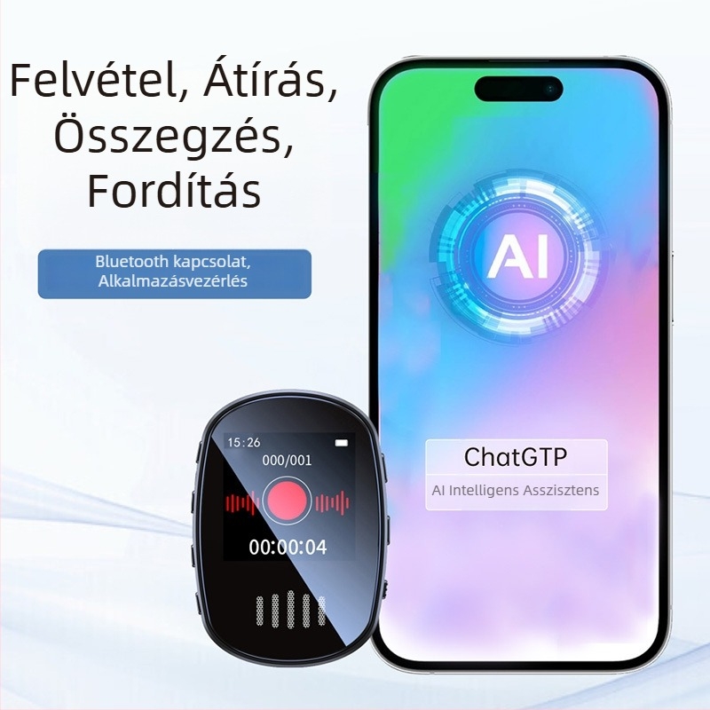 AI hangfelvevő toll szövegfelismeréssel és fordítással, MP3 felvevő és lejátszó, ultra hosszú készenléti idő, intelligens hangvezérlés és zajcsökkentés