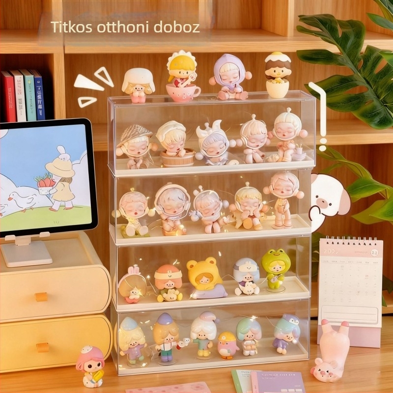 Blind box kiállító doboz – PVC anyag, modell QC2341-001, fedett, 1 L kapacitás, modern minimalist stílus