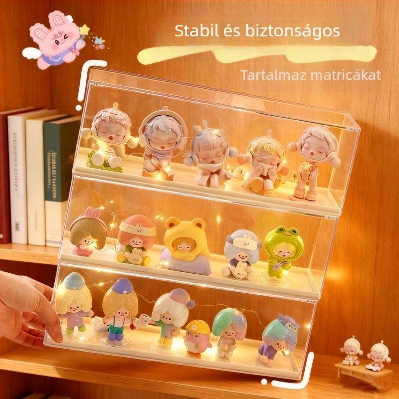 Blind box kiállító doboz – PVC anyag, modell QC2341-001, fedett, 1 L kapacitás, modern minimalist stílus