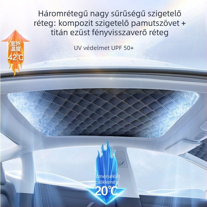 Panorámás autó napvédő árnyékoló, PVC anyag, snap-in szerelés, gradiens mintázat, általános tető kompatibilitás