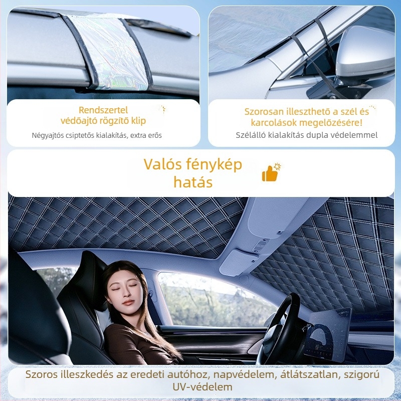 Panorámás autó napvédő árnyékoló, PVC anyag, snap-in szerelés, gradiens mintázat, általános tető kompatibilitás