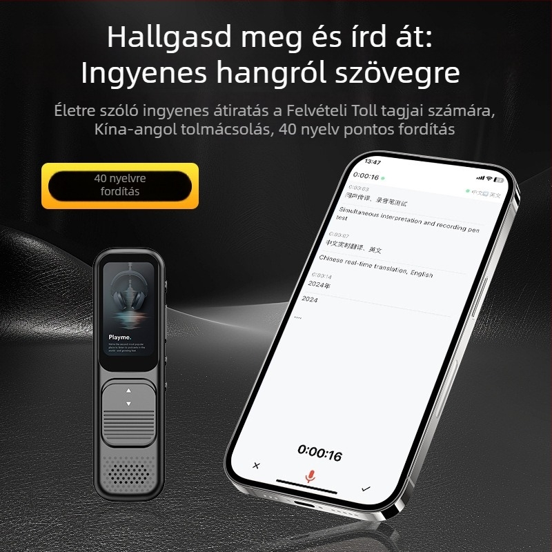 Felvételi Toll P10, MP3/WMA, 20 óra felvétel, TF-kártya, két mikrofon