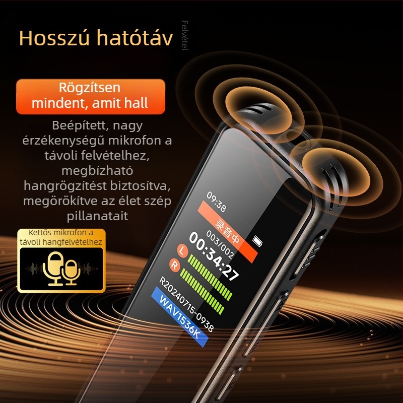 A20S Hordozható diktofon HD zajcsökkentéssel, kettős mikrofonokkal, 36 órás felvétel, MP3/WAV, jogászok számára