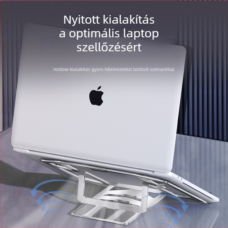 Laptop állvány – ultra vékony, beépített hűtés, szénacélból, modell L112.1, emelhető kivitel, 500 g, 2024 modell