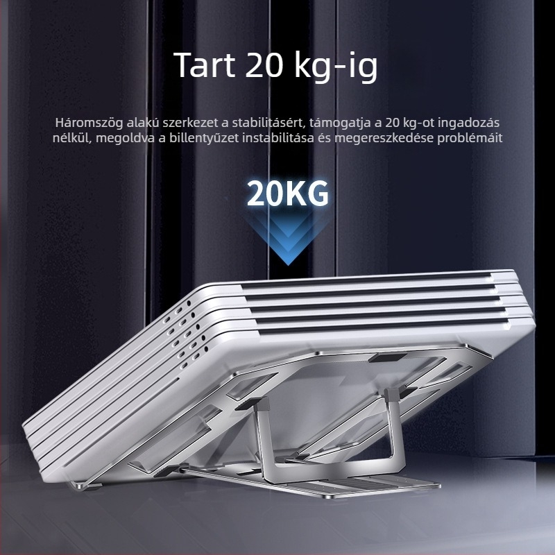 Laptop állvány – ultra vékony, beépített hűtés, szénacélból, modell L112.1, emelhető kivitel, 500 g, 2024 modell