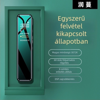 Üzleti célú professzionális diktofonnal 60 órás felvétellel, MP3/WAV, USB 2.0, kettős beépített mikrofon, egygombos felvétel
